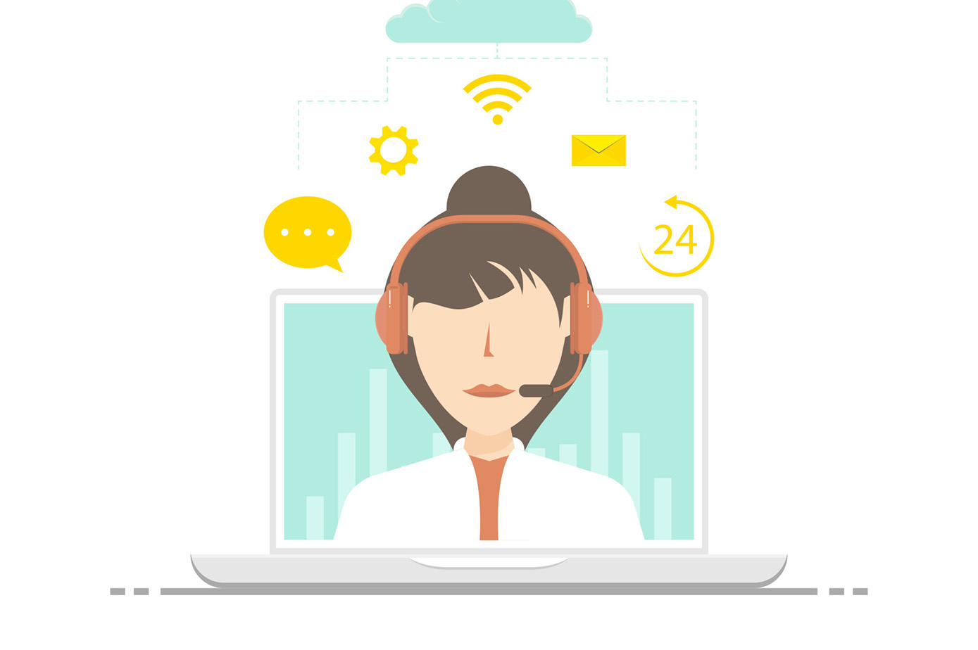 Animaiton of a customer service working employee from home