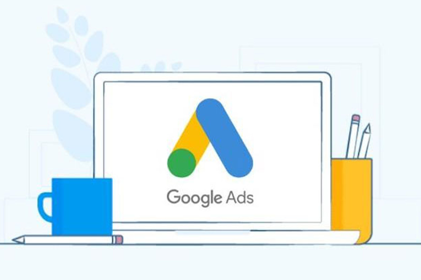 Animated image of a computer that has the Google Ads logo on its desktop