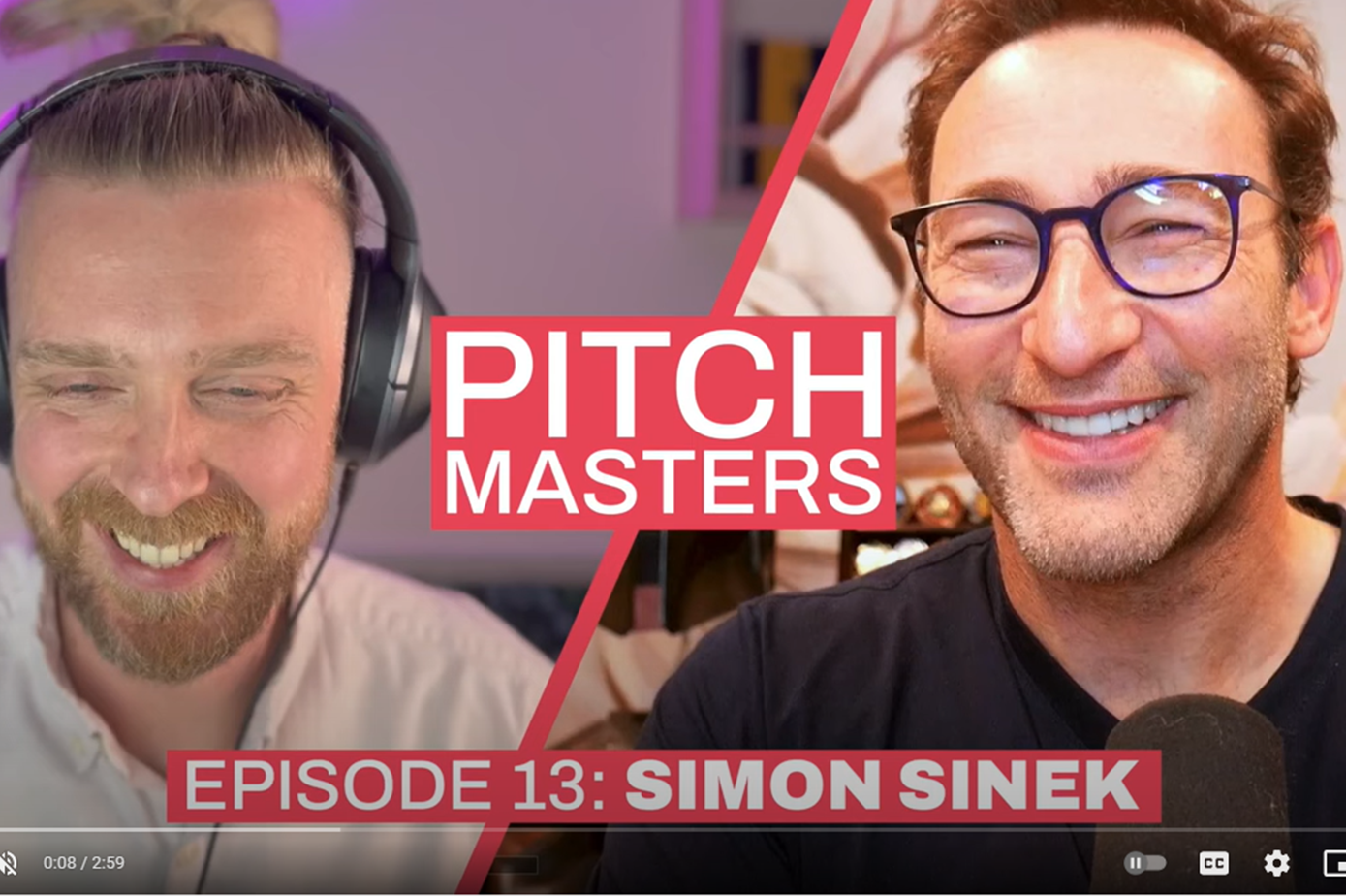 Screenshot of YouTube thumbnail showcasing Simon Sinek and the poscast host
